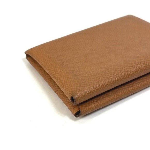 HERMES Wallet Calvi duo Coin Compartment coin purse Card Case Epsom Brown - Picture 10 of 15